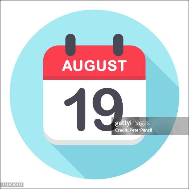 august 19 - calendar icon - round - number 19 stock illustrations