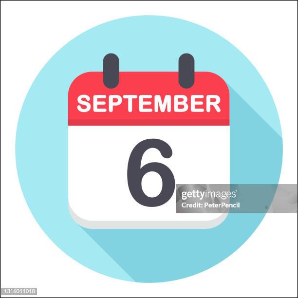 stockillustraties, clipart, cartoons en iconen met 6 september - kalender icoon - ronde - september