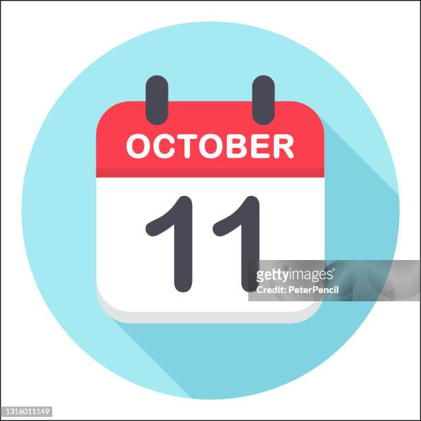 stockillustraties, clipart, cartoons en iconen met 11 oktober - kalendericoon - ronde - getal 11