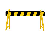 Road barrier. Striped traffic obstacle isolated on white background. Work zone safety on highway construction. Warning sign. Vector cartoon illustration