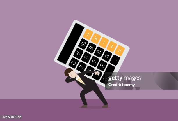 ilustrações de stock, clip art, desenhos animados e ícones de the businessman carries a calculator - irc
