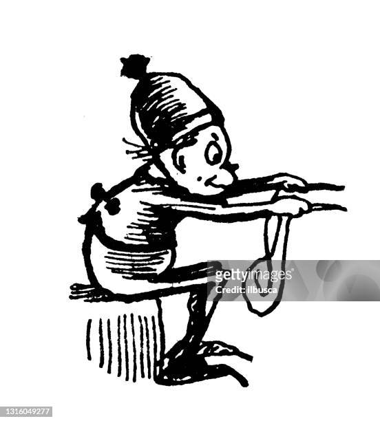ilustrações de stock, clip art, desenhos animados e ícones de antique illustration of funny cartoon comic characters ("the brownies", 1887) - sweet bizarre vintage rides