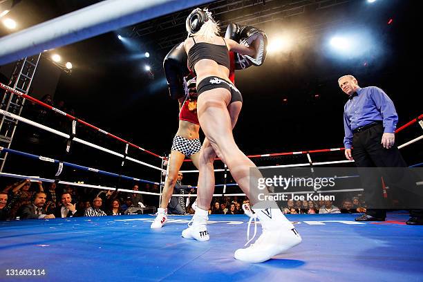 Personality Tila Tequila fight adult entertainer Cami Parker during "Celebrity Fight Night" At The Avalon on November 5, 2011 in Hollywood,...