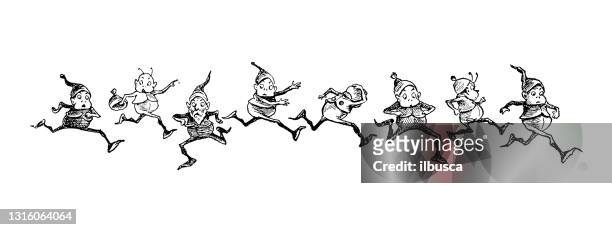 antique illustration of funny cartoon comic characters ("the brownies", 1887) - dwarf stock illustrations