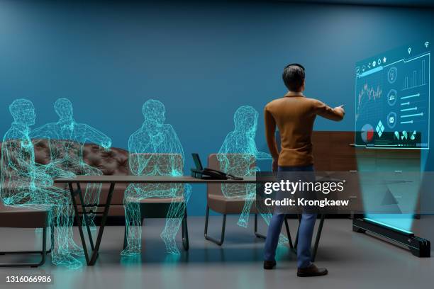 vr office meeting, social distancing. - employee engagement virtual stock pictures, royalty-free photos & images