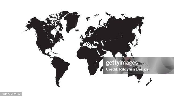 illustrazioni stock, clip art, cartoni animati e icone di tendenza di mappa del mondo dettagliata con i paesi - planisfero politico