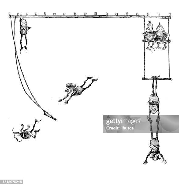 antique illustration of funny cartoon comic characters ("the brownies", 1887) - trapeze artist stock illustrations