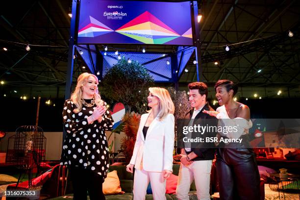 Chantal Janzen, Edsilia Rombley, Jan Smit and Nikkie de Jager are seen during the presentation of the hosts of the Eurovision Song Contest in Ahoy...