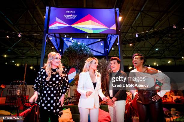 Chantal Janzen, Edsilia Rombley, Jan Smit and Nikkie de Jager are seen during the presentation of the hosts of the Eurovision Song Contest in Ahoy...