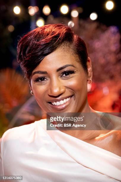 Edsilia Rombley is seen during the presentation of the hosts of the Eurovision Song Contest in Ahoy event center on May 3, 2021 in Rotterdam,...