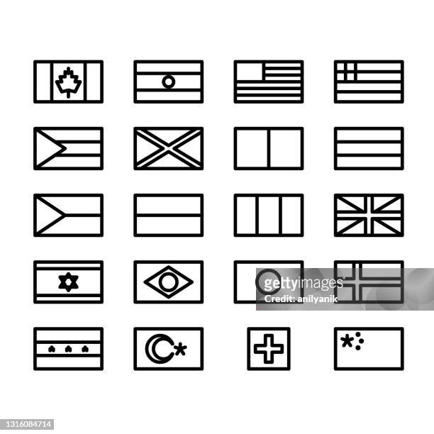ilustraciones, imágenes clip art, dibujos animados e iconos de stock de banderas de línea mínimas - banderas internacionales