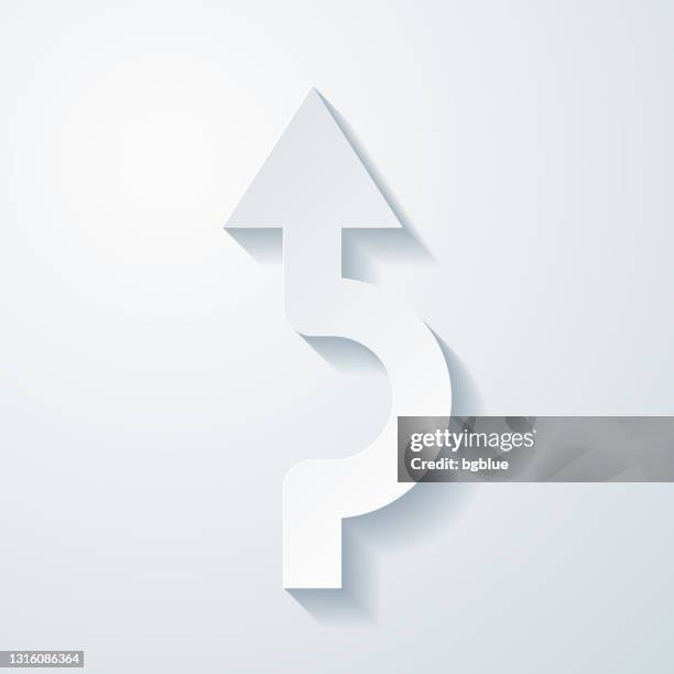 ilustraciones, imágenes clip art, dibujos animados e iconos de stock de flecha de dirección que va alrededor. icono con efecto de corte de papel sobre fondo en blanco - avoids