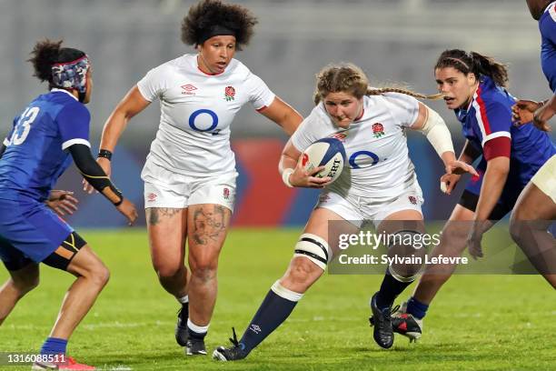 Poppy Cleall in action during the women international friendly match between France and England on April 30, 2021 in Villeneuve-d'Ascq, France.