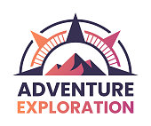 Adventure Exploration Mountain Compass Outdoor Badge Symbol