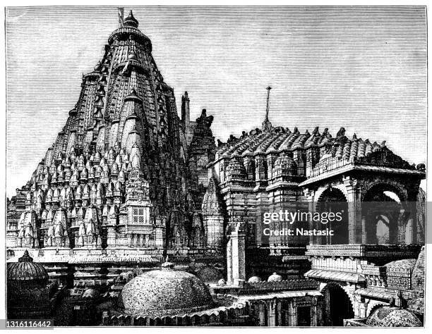 ilustraciones, imágenes clip art, dibujos animados e iconos de stock de exterior del famoso templo neminath jain en ranakpur, estado de rajastán de la india - ranakpur temple