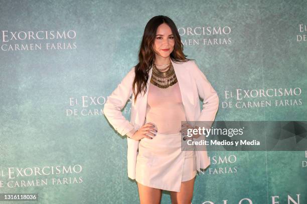 Camila Sodi poses during a press conference for the film "El Exorcismo de Carmen Frias" at Cinepolis Diana on May 3, 2021 in Mexico City, Mexico.