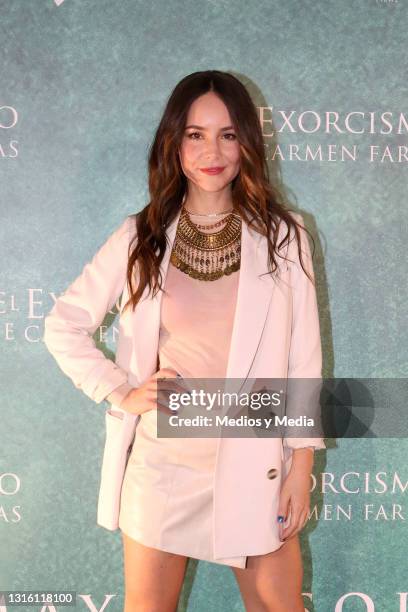 Camila Sodi poses during a press conference for the film "El Exorcismo de Carmen Frias" at Cinepolis Diana on May 3, 2021 in Mexico City, Mexico.