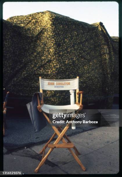 View of a director's chair on the set of the film 'Poetic Justice,' Los Angeles, California, 1993.
