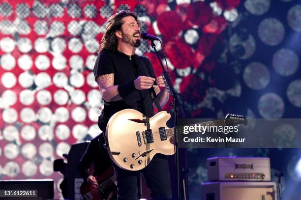 In this image released on May 2, Dave Grohl of music group Foo Fighters performs onstage during Global Citizen VAX LIVE: The Concert To Reunite The...