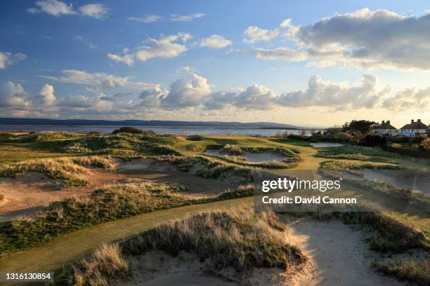 View from the tee on the new 134 yards par 3, 15th hole which will play as the 17th hole in The Open Championship at Royal Liverpool Golf Club on...