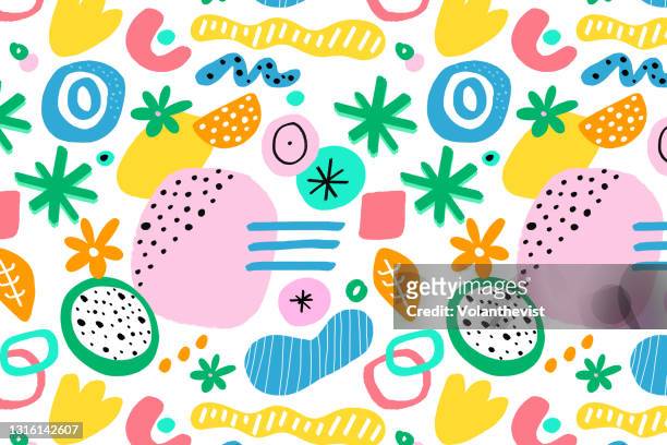 colorful and happy abstract seamless pattern illustration - flower shape fotografías e imágenes de stock