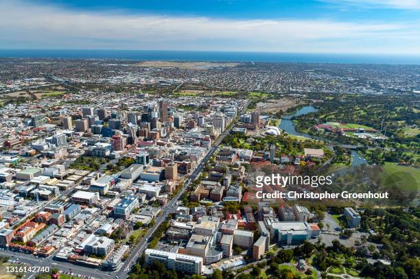 aerial view of adelaide, capital city of south australia - adelaide aerial stock pictures, royalty-free photos & images