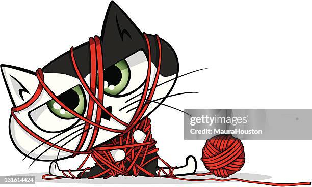 cat all tied up - ball of wool stock illustrations