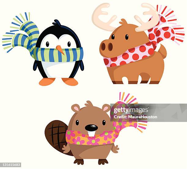 winter animals in scarves - striped scarf stock illustrations