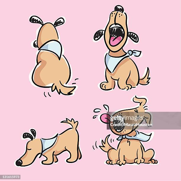 ilustrações, clipart, desenhos animados e ícones de quatro cães ilustrações - yawning