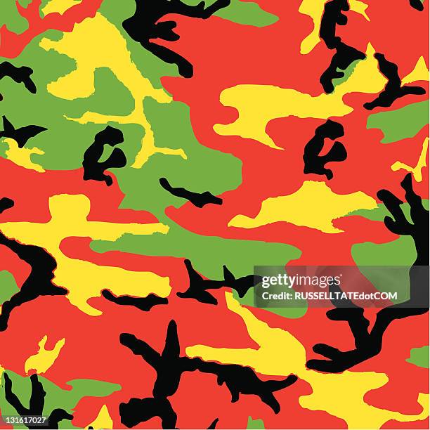 stockillustraties, clipart, cartoons en iconen met camouflage rasta (red) - rastafari