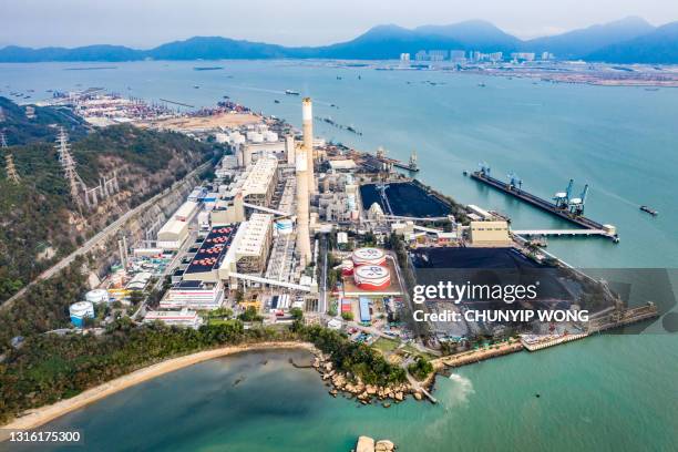 drone view of  power station in hong kong - tuen mun stock pictures, royalty-free photos & images