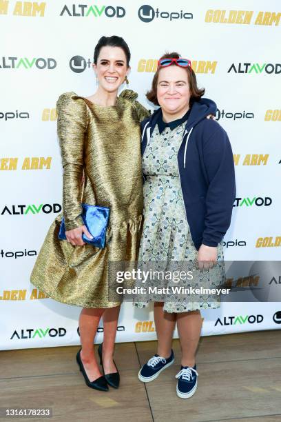 Mary Holland and Betsy Sodaro attends Utopia Films presents "Golden Arm" premiere at Palm Sophia Rooftop on April 30, 2021 in Culver City, California.