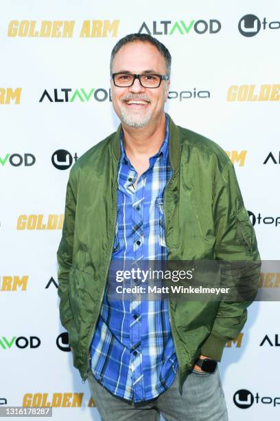 Eduardo Sánchez attends Utopia Films presents "Golden Arm" premiere at Palm Sophia Rooftop on April 30, 2021 in Culver City, California.