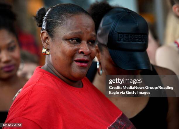 Shannon Oglesby cries while talking about the time she knew Stone.Friends of Diamonde Jewel Stone gather for a vigil on E. High Street in Pottstown...