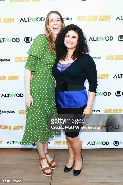 Dawn Luebbe and Olivia Stambouliah attend Utopia Films presents "Golden Arm" premiere at Palm Sophia Rooftop on April 30, 2021 in Culver City,...