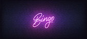 Bingo neon sign. Glowing neon lettering Bingo template.