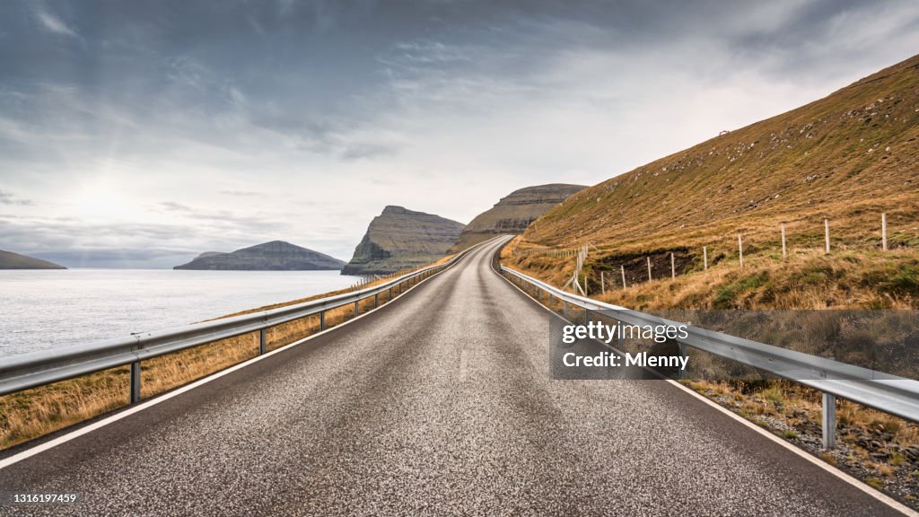 Lonely Coastal Country Road Faroe Islands Panorama Vidoy Island