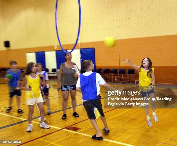 Photo by Tim Leedy 7/29/03Amancay Candal Tribe Wyomissing takes a shot during a game of Quidditch at the Harry Potter Camp held at PSU Berks.