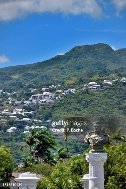 reunion island, saint-denis, in the city center bust of general françois gédéon bailly de monthion - saint denis de la reunion stock-fotos und bilder