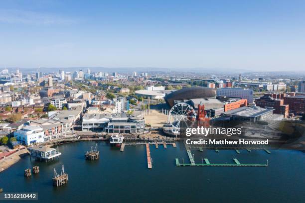 An aerial view of Cardiff Bay on May 4, 2021 in Cardiff, Wales.