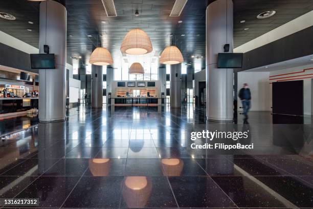 wide angle shot of a modern movie theater lobby - bar wide angle stock pictures, royalty-free photos & images