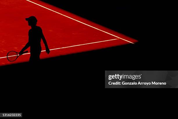 Guido Pella of Argentina reacts in his mens singles match against Jannik Sinner of Italy during day six of the Mutua Madrid Open at La Caja Magica on...