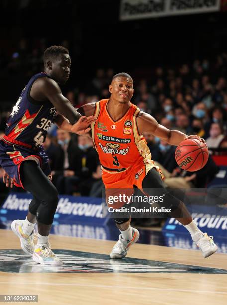 Scott Machado of the Cairns Taipans drives to the basket during the round 16 NBL match between the Adelaide 36ers and Cairns Taipans at Adelaide...