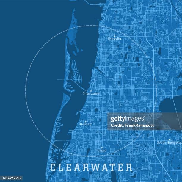 illustrazioni stock, clip art, cartoni animati e icone di tendenza di clearwater fl city vector road map testo blu - dunedin