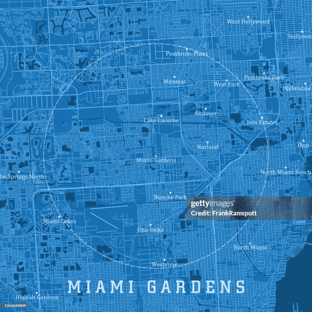Miami Gardens FL City Vector Road Map Blue Text
