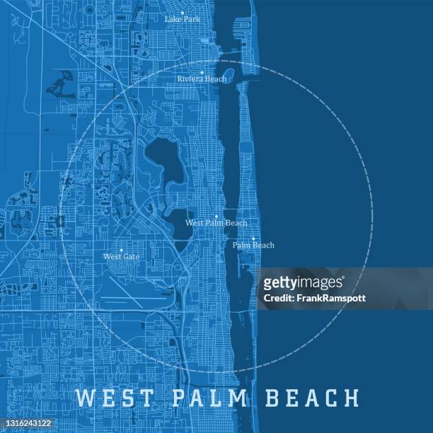 ilustraciones, imágenes clip art, dibujos animados e iconos de stock de west palm beach fl city vector road map texto azul - west palm beach