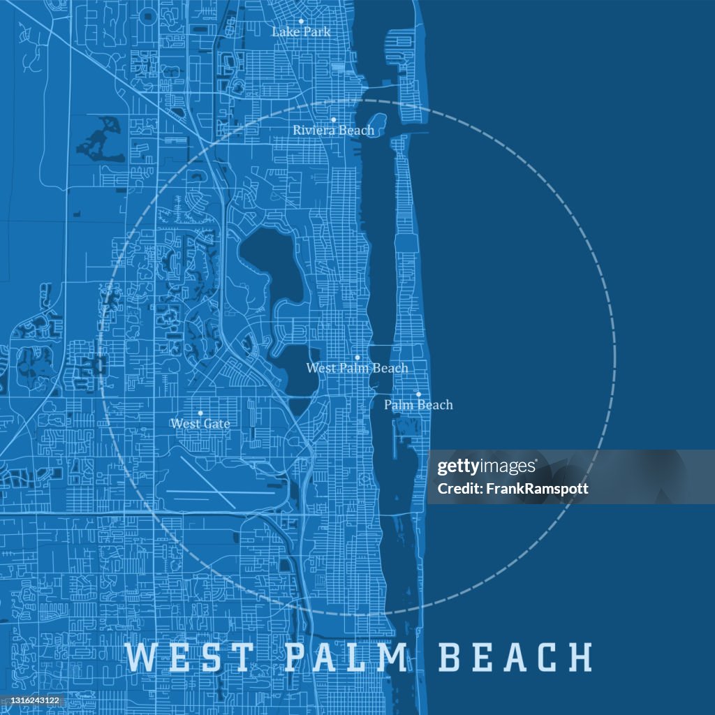 West Palm Beach FL City Vector Road Map Blue Text