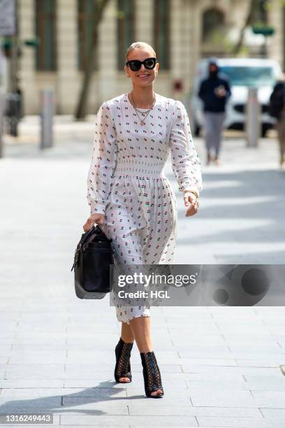 Vogue Williams seen arriving at the Global Radio Studios on May 04, 2021 in London, England.