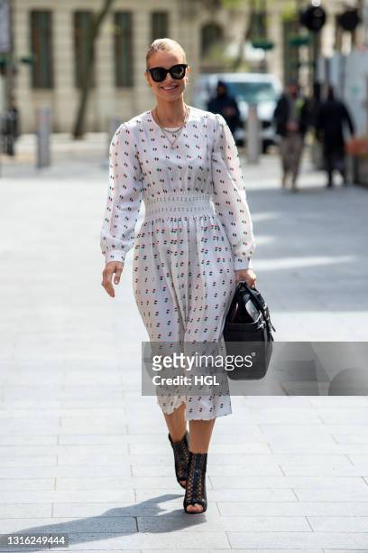 Vogue Williams seen arriving at the Global Radio Studios on May 04, 2021 in London, England.
