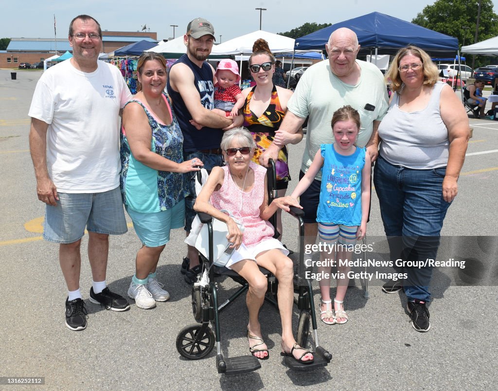 A fundraiser was held for Harper Seyfert, 7 month old who was diagnosed with Neimann Pick Disease Type C on the Fleetwood High School parking lot on Sunday, July 1, 2018. from left, parental grandparents Scott and Lisa Seyfert, parents Devon and Nikki Sey